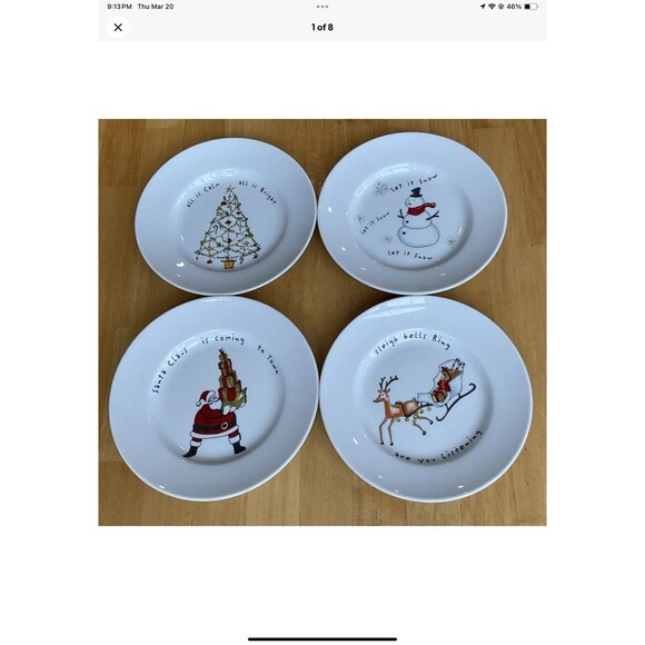 Pottery Barn Holiday Cheer 8" Ceramic Dessert/Salad Plates Set of 4 - Picture 1 of 8